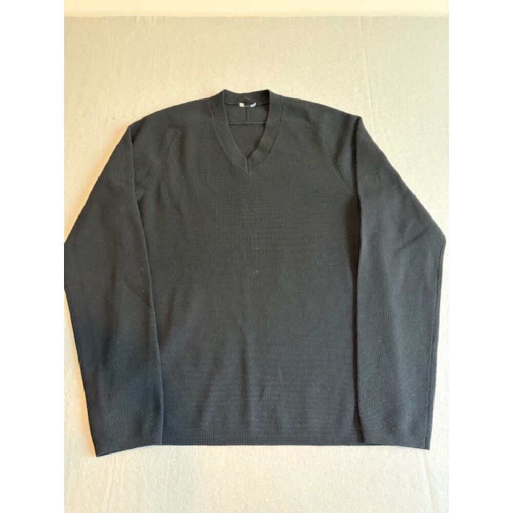 Theory Mens Size Large V Neck Long Sleeve Pullover Sweater Black 100% Wool